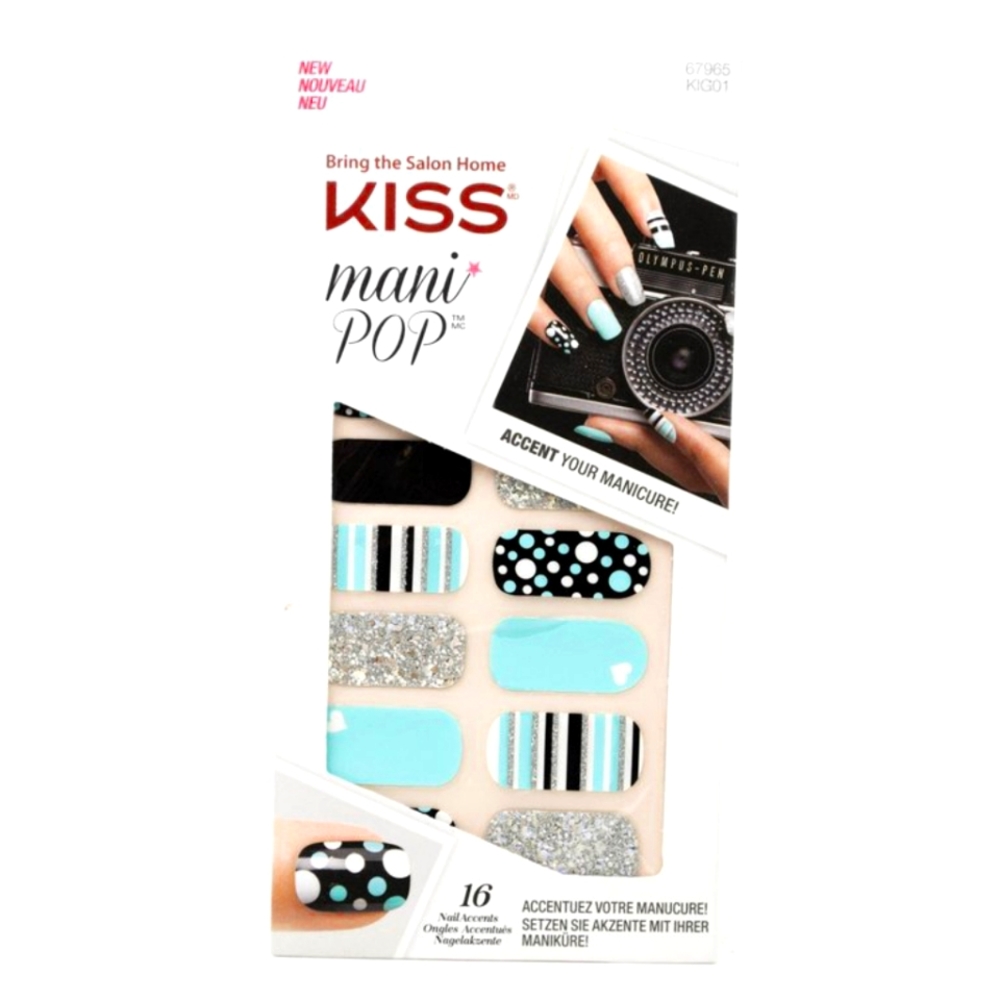 NWT Kiss Mani Pop 16 Stick-On Accent Nails Strips TREND SPOTTING!